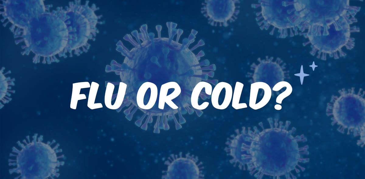 Know the Symptoms. Flu or Cold? Background with microscopic flu virus.