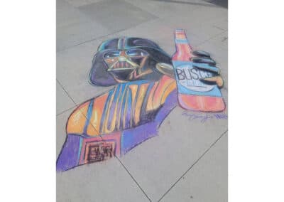 Darth vader holding a busch light bottle chalk drawing